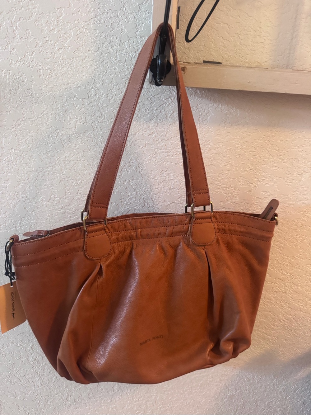Marta Ponti Cognact Leather Tote Bag NWT - Picture 4 of 5